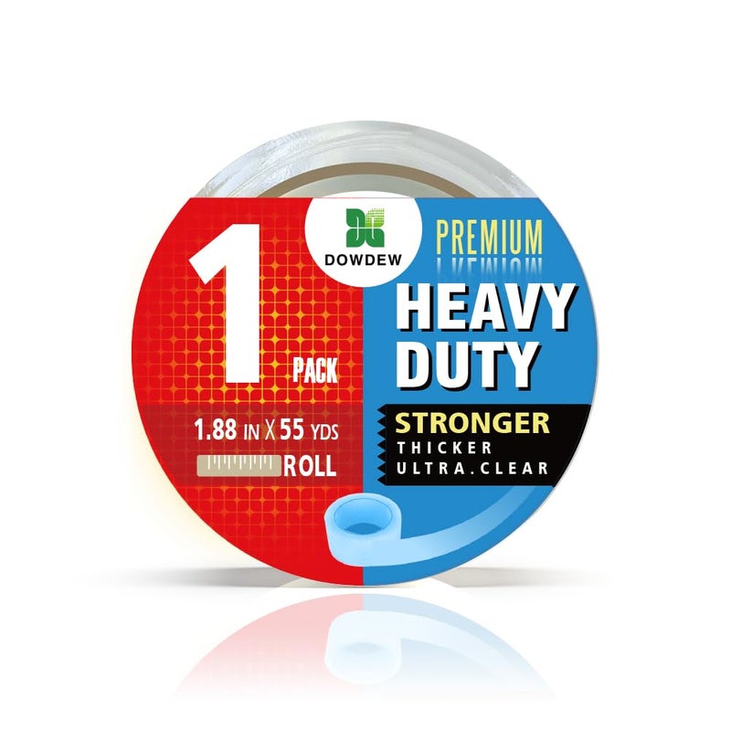 DowDew Clear Packing Tape, Heavy Duty Packaging Tape 1.88 inch x 55 Yards Refill Roll for Shipping Mailing Moving [Ultra Strong - Super Thick] (1 Roll / 55 Total Yards) - Image 1